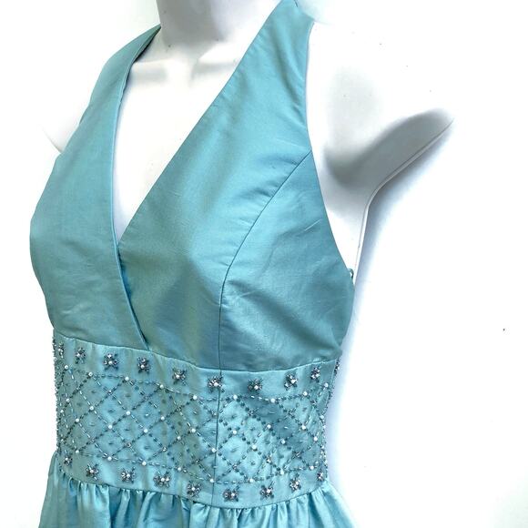 Vintage Anne Klein 100% Silk Seaglass Halter Dress | Beaded Waist | 50s Inspired - Picture 8 of 16